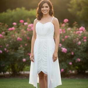 Le Chateau Elegant White High Low Dress